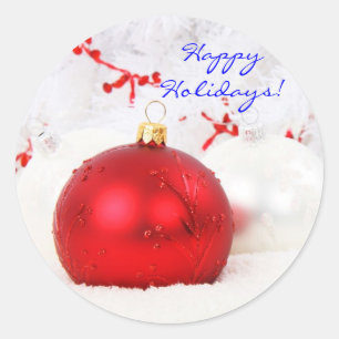 Sticker Rond Noël Rouge Et Blanc Joyeux Vacances II