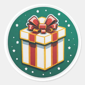 Sticker Rond Noël rouge et blanc présent