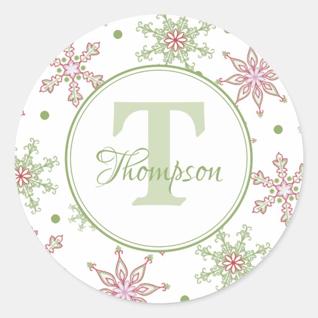 Sticker Rond Noël Rouge et vert Feu de neige Monogramme (Devant)