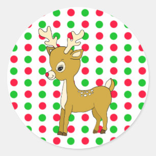 Sticker Rond Noël Rouge et vert Pois rennes