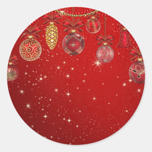 Sticker Rond Noël Rouge Ornements Fêtes (Devant)