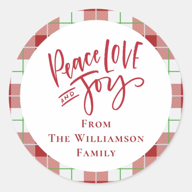 Sticker Rond Noël Rouge Paix Amour Joie Famille Moderne (Devant)