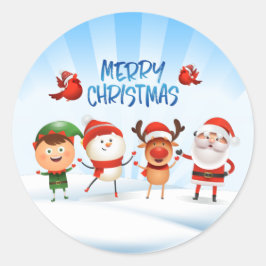 Sticker Rond Noël Rudolf Le renne et les amis
