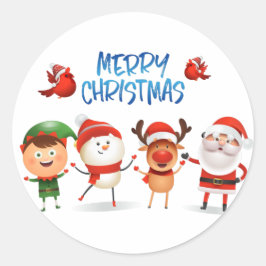 Sticker Rond Noël Rudolf Le renne et les amis