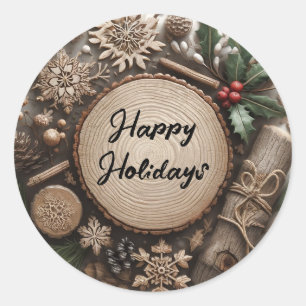 Sticker Rond Noël rustique de vacances d'hiver