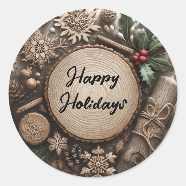 Sticker Rond Noël rustique de vacances d'hiver (Devant)