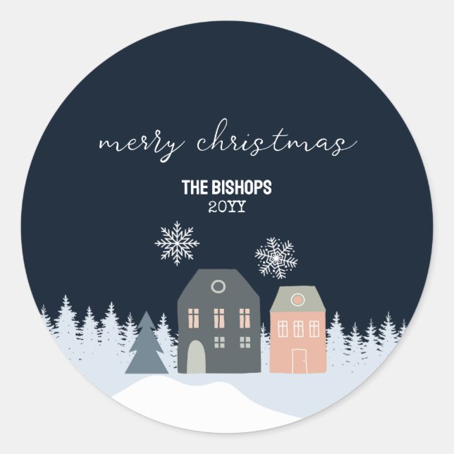 Sticker Rond Noël rustique d'hiver (Devant)