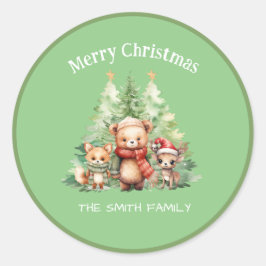STICKER ROND NOËL RUSTIQUE LES ANIMAUX DE BOIS PERSONNALISENT