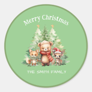 STICKER ROND NOËL RUSTIQUE LES ANIMAUX DE BOIS PERSONNALISENT