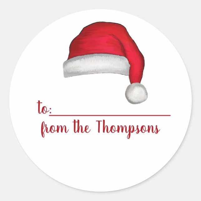 Sticker Rond Noël Santa Chapeau Whimsical mignonne à partir de (Devant)