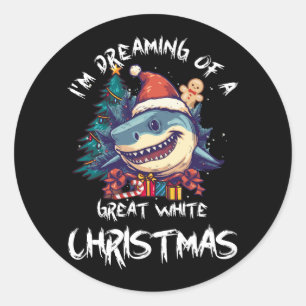 Sticker Rond Noël Shark Santa Chapeau Noël Père Noël Jaws Funny