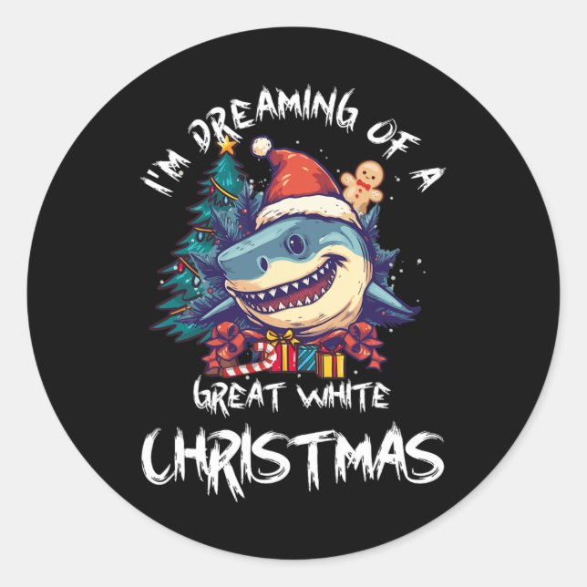 Sticker Rond Noël Shark Santa Chapeau Noël Père Noël Jaws Funny (Devant)