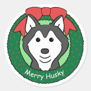 Sticker Rond Noël sibérien Husky