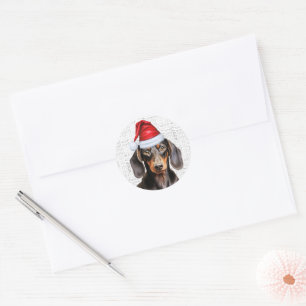 Sticker Rond Noël Smooth Dachshund Dog and Woof Art