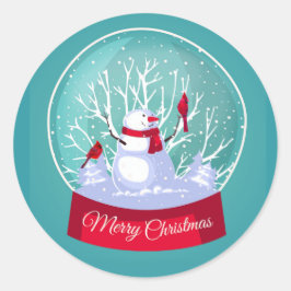 Sticker Rond Noël Snowglobe Snowman Cardinal Oiseaux rouges