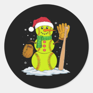 Sticker Rond Noël Snowman Softball Pitcher Boys Enfants Ados