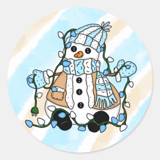Sticker Rond Noël Snowman tenant des lumières (Devant)