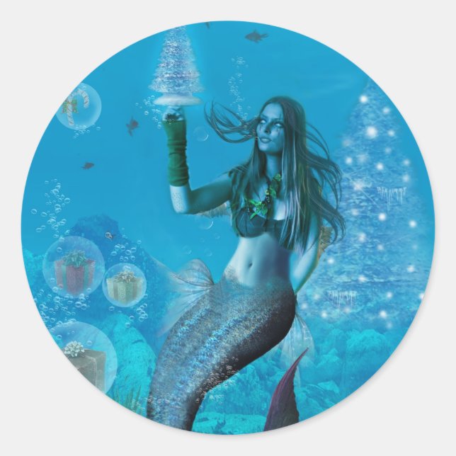 Sticker Rond Noël sous la mer (Stickers) (Devant)