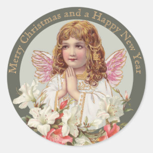Sticker Rond Noël Sweet Ange victorien salutation CC1033