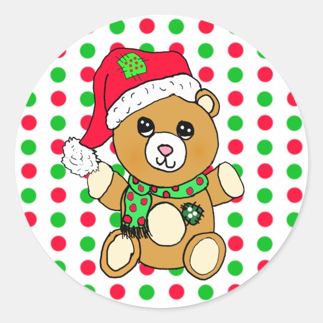 Sticker Rond Noël Teddy Bear Vacances (Devant)