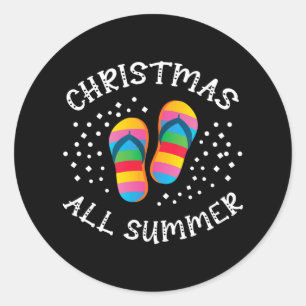 Sticker Rond noël tout été père Noël plage tongs flip flop été
