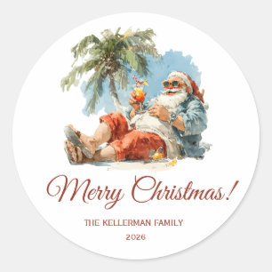 Sticker Rond Noël tropical personnalisé Père Noël