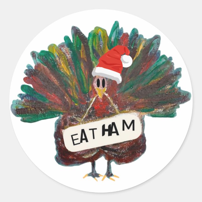 Sticker Rond Noël Turquie Santa Hat Ham (Devant)