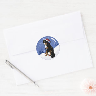 Sticker Rond Noël Vacances Bernese Mountain Dog