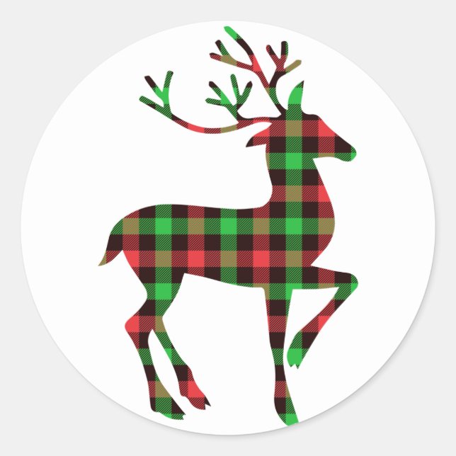 Sticker Rond Noël Vacances Tartan Plaid Motif Reinder (Devant)