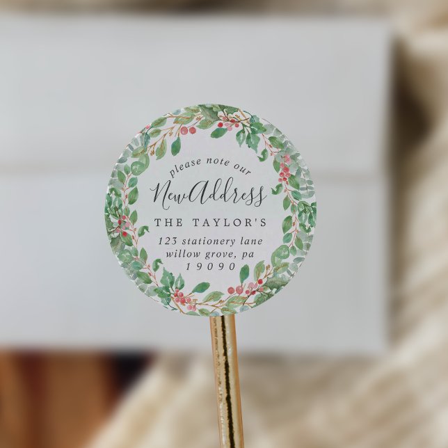 Sticker Rond Noël Vert Nouvelle Adresse Enveloppe Phoques (Créateur téléchargé)