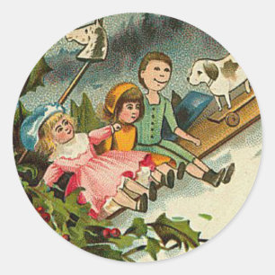 Sticker Rond Noël victorien joue l'autocollant