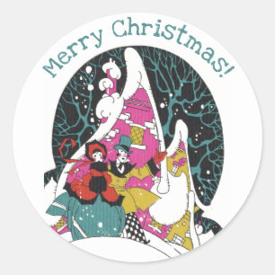 Sticker Rond Noël vintage, gens de la ville victorienne élégant