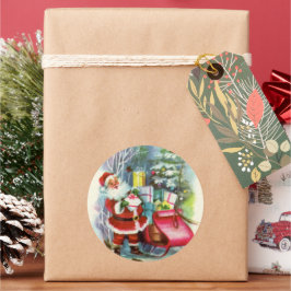 Sticker Rond Noël vintage rétro Père Noël