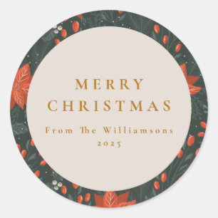 Sticker Rond Noël Vintage Rouge Botanique Vert sur mesure