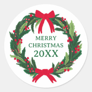 Sticker Rond Noël Wreath Botaniques Foliage Holiday CUSTOM