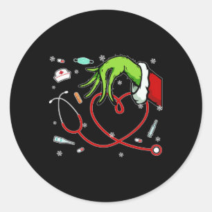 Sticker Rond Noël Xmas Cœur Infirmière Aide-Soignante Usint Réa
