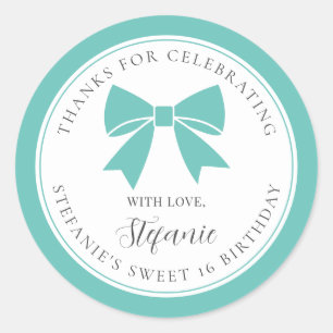Sticker Rond Nœud Bleu sarcelle élégant Sweet 16 Anniversaire R