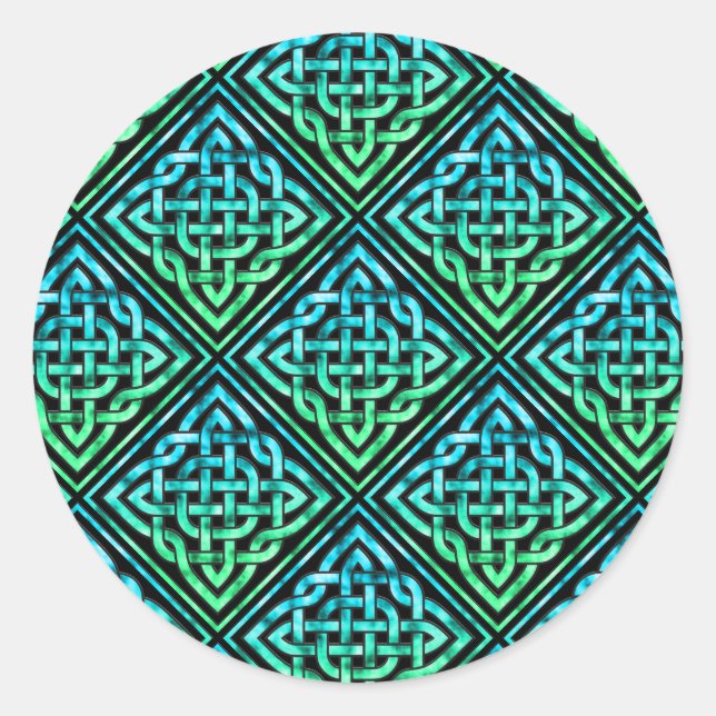 Sticker Rond Noeud celtique - Bleu diamant Vert (Devant)