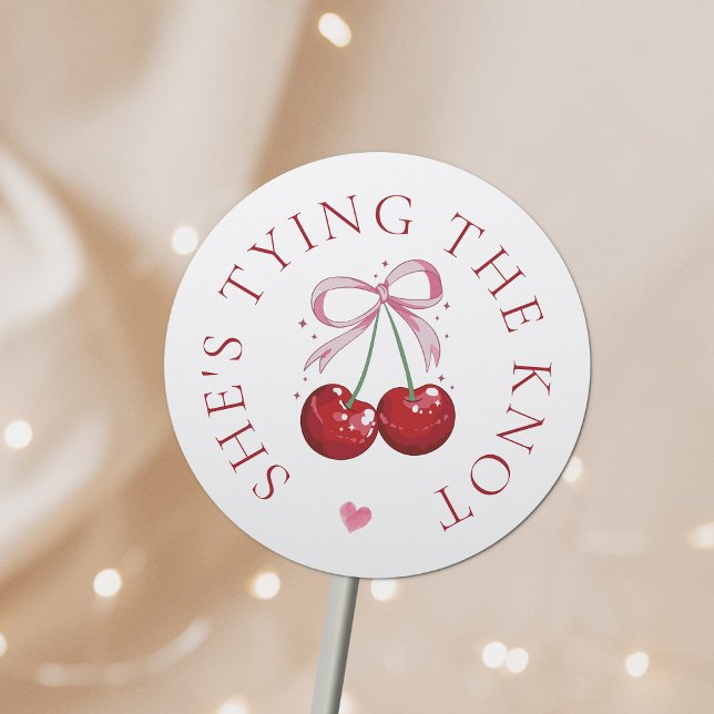 Sticker Rond Noeud Chic Moderne Cerise Enterrement de Vie de Je (Créateur téléchargé)