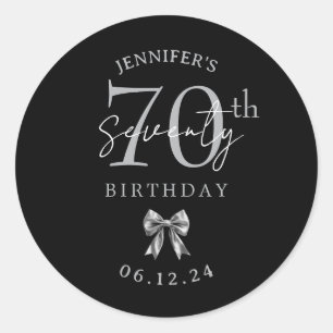 Sticker Rond Nœud Coquette Argent Fête d'anniversaire 70 ans No