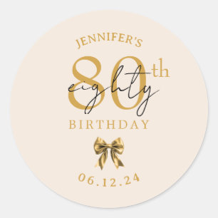 Sticker Rond Nœud Coquette Or 80e Anniversaire Champagne