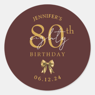 Sticker Rond Nœud Coquette Or 80e Fête d'Anniversaire Bourgogne