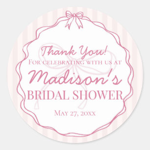 Sticker Rond Nœud Coquette Rose Faveur de Baby Shower Pastel Ma