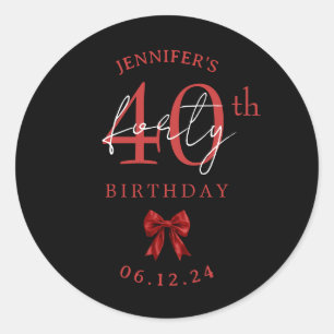 Sticker Rond Nœud Coquette Rouge Fête d'anniversaire 40 ans Noi