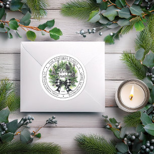 Sticker Rond Nœud de couronne de vacances Joyeux Noël Adresse d