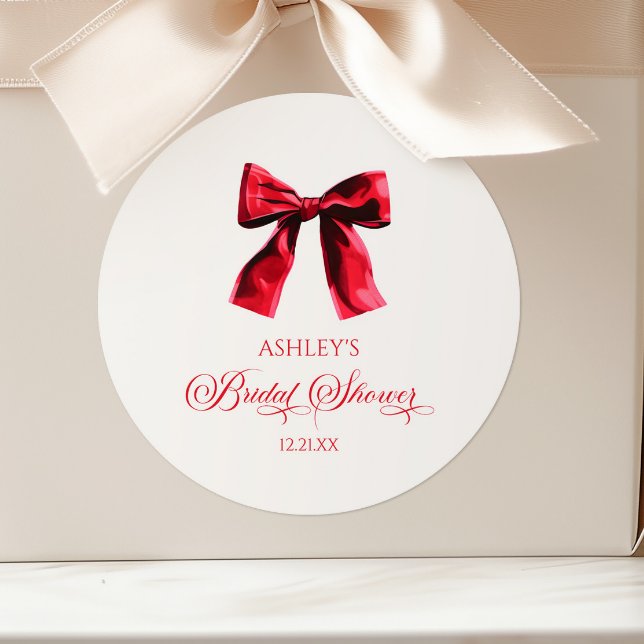 Sticker Rond Noeud Papillon Élégant Rouge Coquette Shower de Ma (Créateur téléchargé)