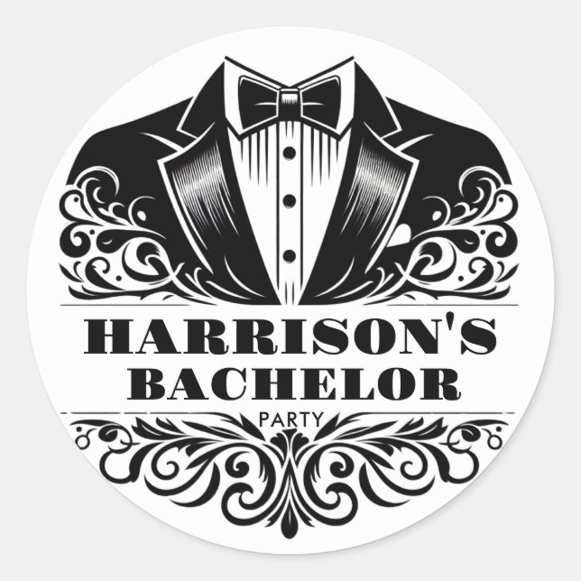 Sticker Rond Nœud papillon smoking élégant pour Bachelor/Annive (Devant)