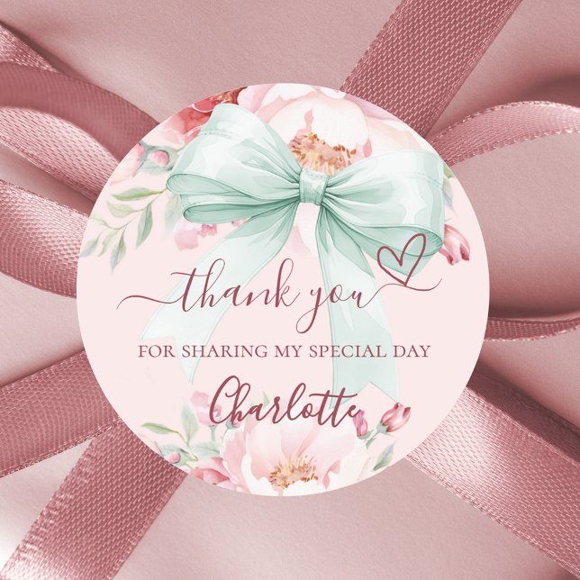 Sticker Rond Nœud rose sauge floral cœur merci (Créateur téléchargé)