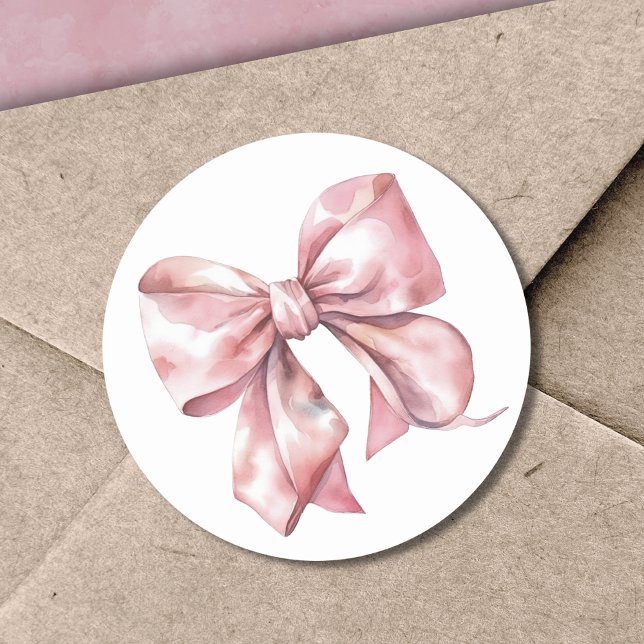 Sticker Rond Nœud Rose Simple Mariage ou Baby Shower (Pink Bow Simple Bridal Or Baby Shower Classic Round Sticker)