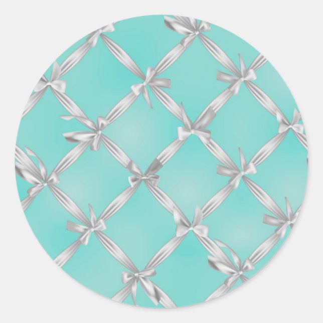 Sticker Rond Nœuds Blancs Bleu Turquoise de Robe de Mariée (Devant)